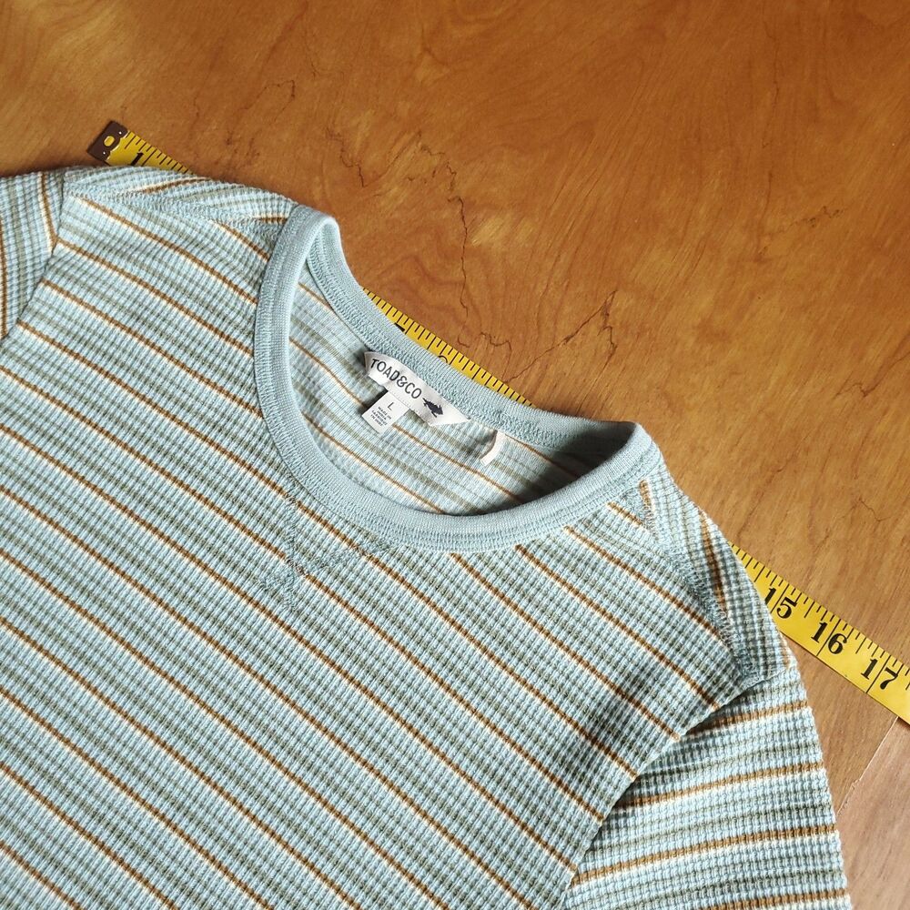 Toad &Co Foothill Long Sleeve Crew II Womens L Green Stripe Thermal Waffle Knit - Picture 7 of 9